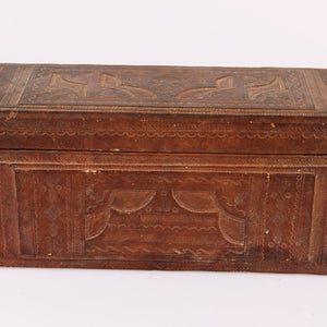 Carved Wooden Box with Leather Lining from North Africa